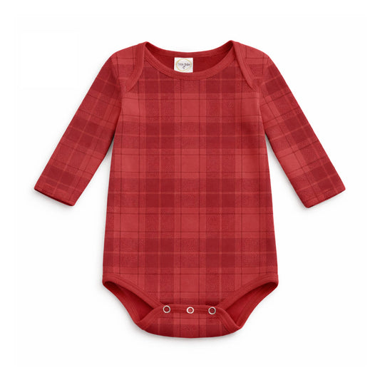 Red Plaid Baby Bodysuit In Soft Cotton Rib - Holiday One Piece