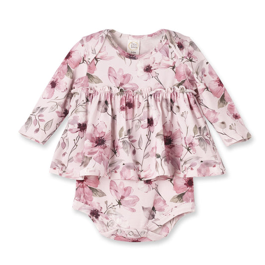 Watercolor Floral Skirted Baby Bodysuit - Bamboo