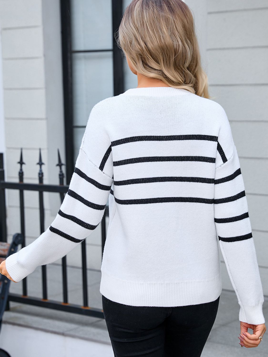 Striped Bow Long Sleeve Sweater - Multiple Colors