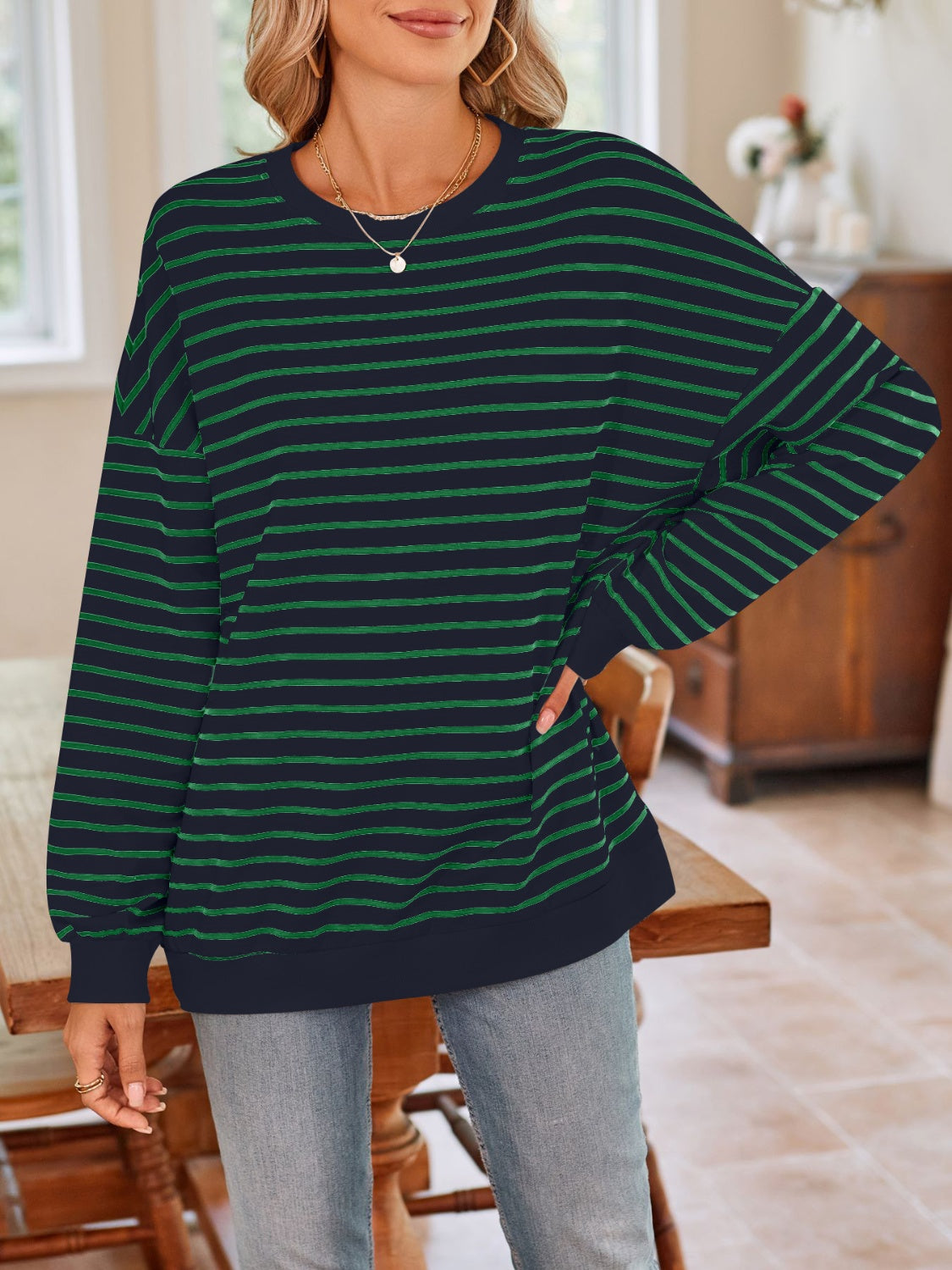 Simplee Striped Long Sleeve Sweatshirt