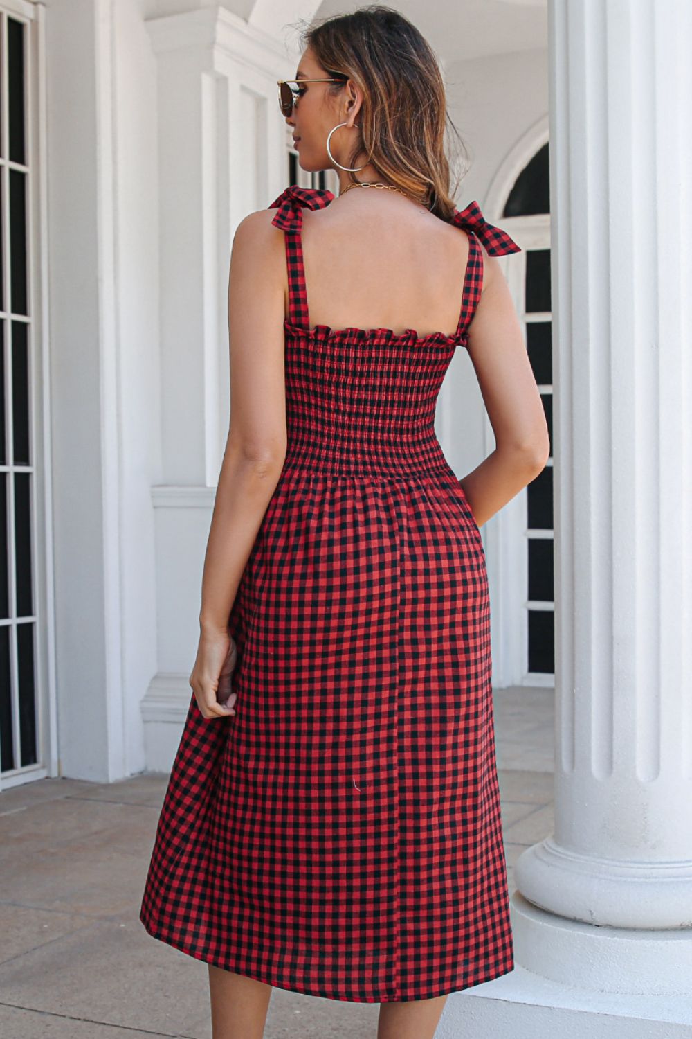 Plaid Frill Trim Tie Shoulder Dress - 3 color options!