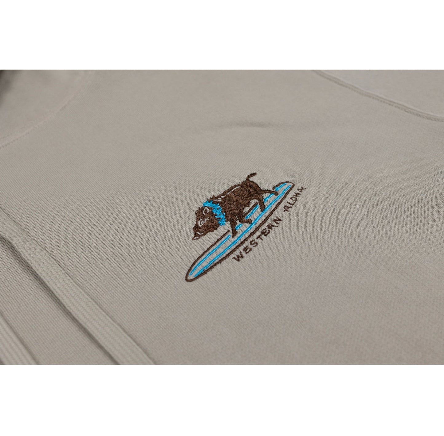 Embroidered Surfing Boar Hoodie Light Gray