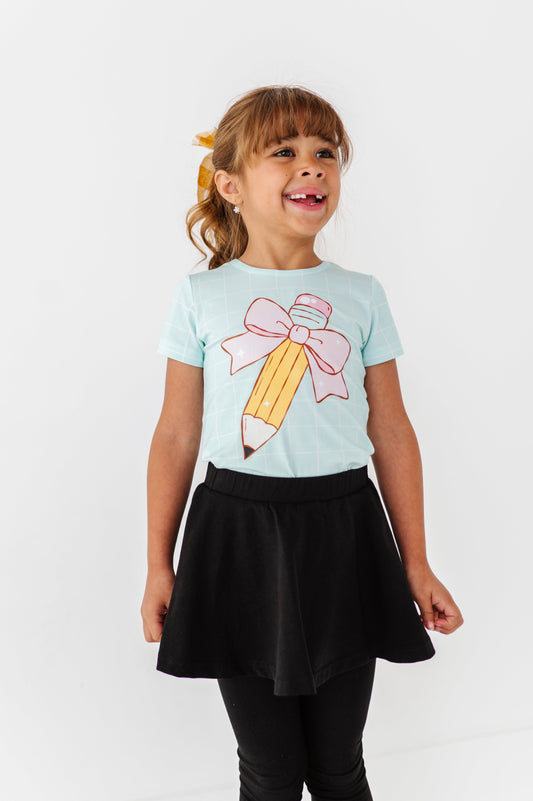 Bow Pencil Gridded Mint Tee