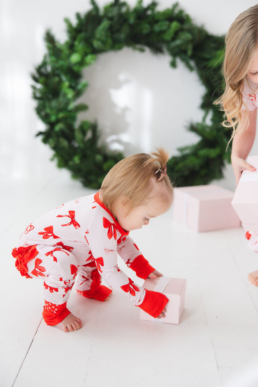 Crimson Bows Ruffled Convertible Footie