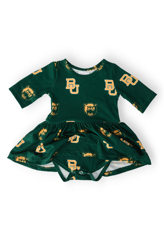 Baylor Green Bear 3/4 Sleeve Twirl Bodysuit