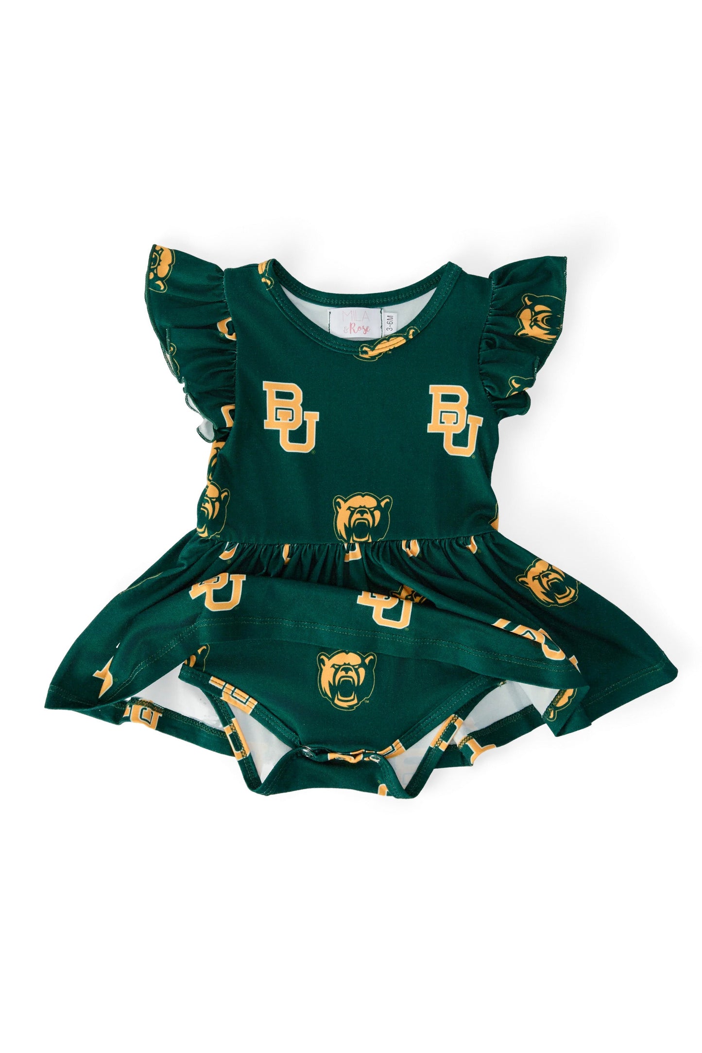 Baylor Green Bear Flutter Twirl Bodysuit
