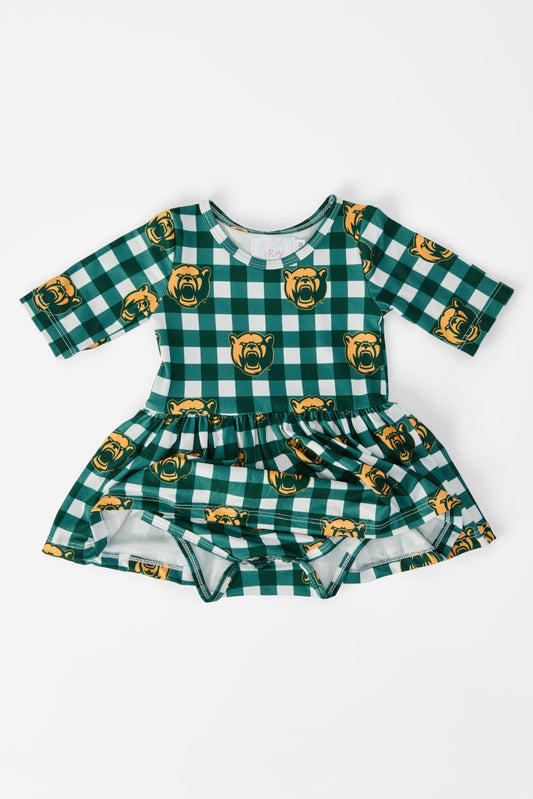 Baylor Plaid Bear 3/4 Sleeve Twirl Bodysuit