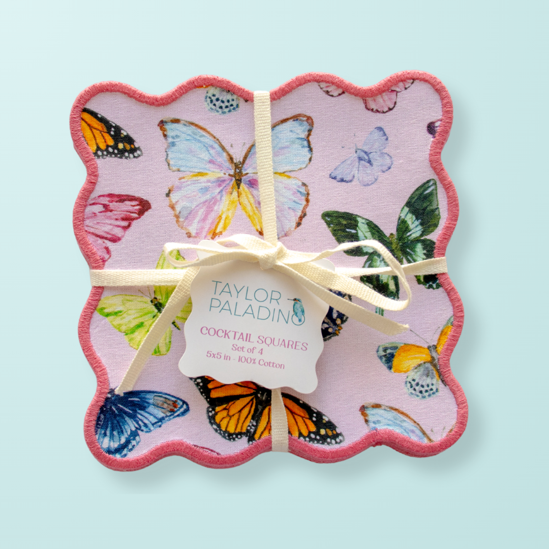 Pink Butterflies Cocktail Squares