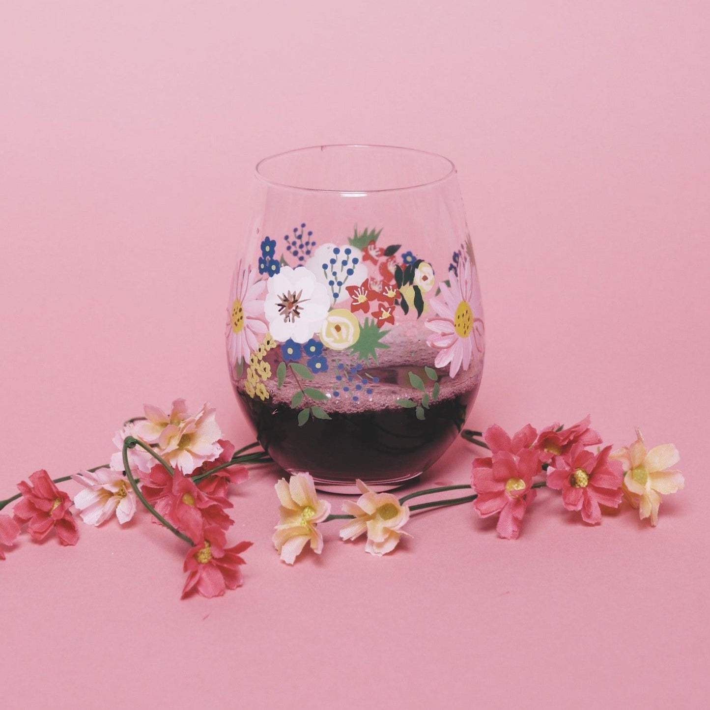 Painted Floral Stemless Glasses