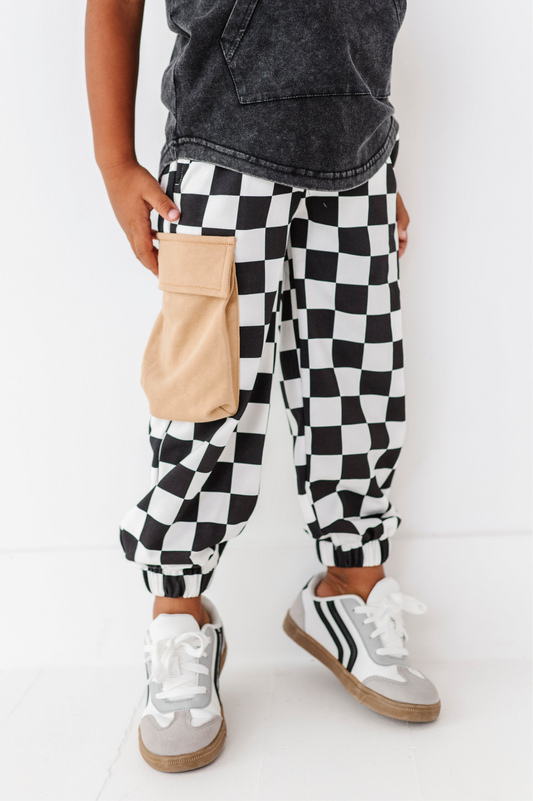 Checkered Black+White Cargo Joggers