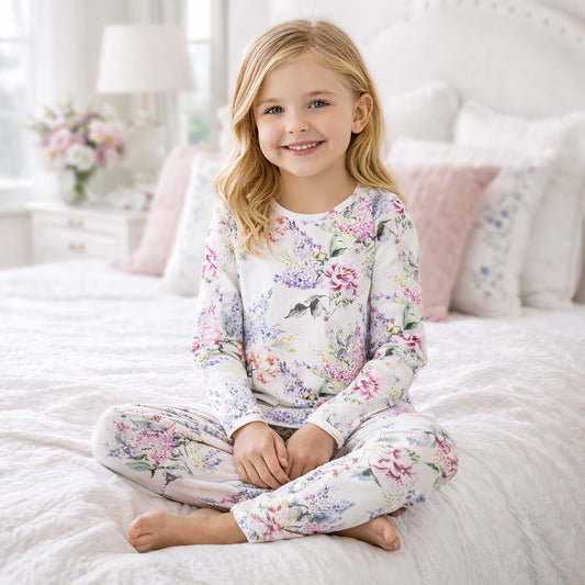 Watercolor Floral Bamboo Girls Pajama Set