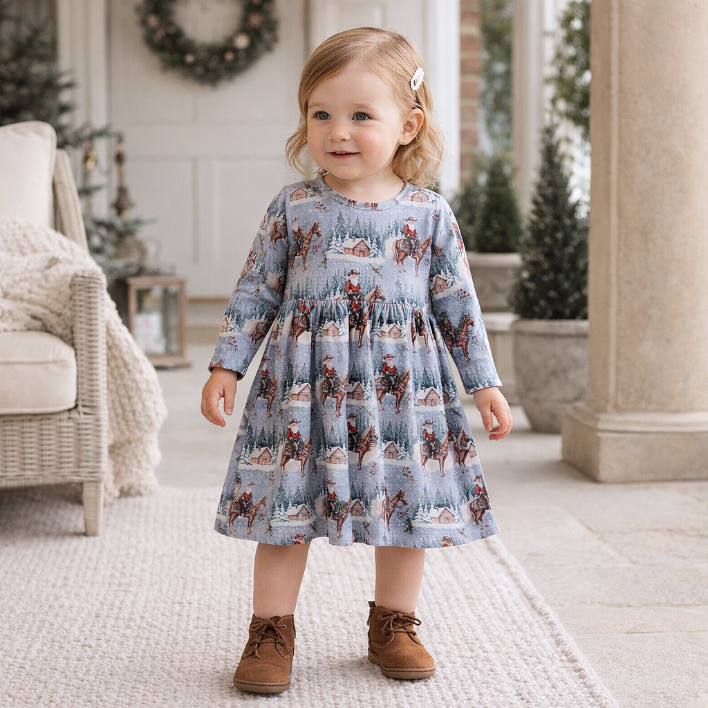 Cowgirl Christmas Girls Dress – Soft Bamboo Holiday Style