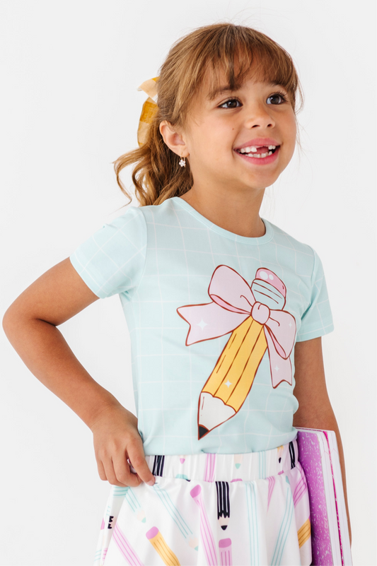 Bow Pencil Gridded Mint Tee