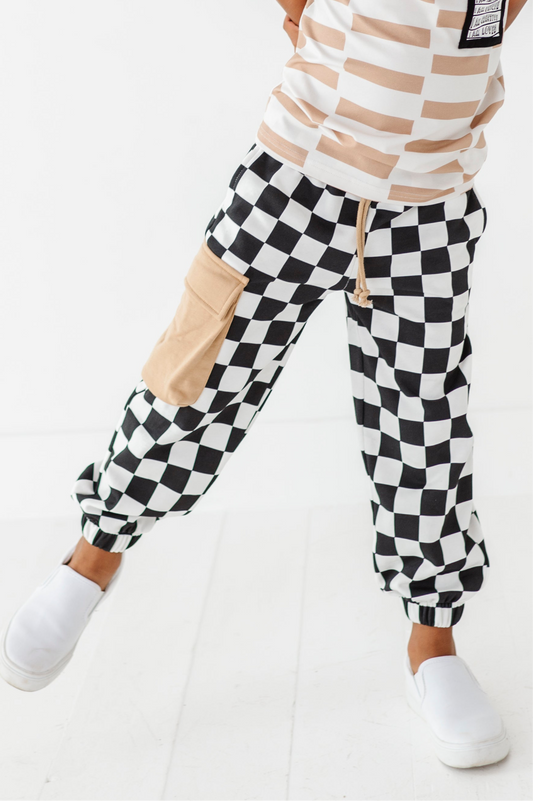 Checkered Black+White Cargo Joggers