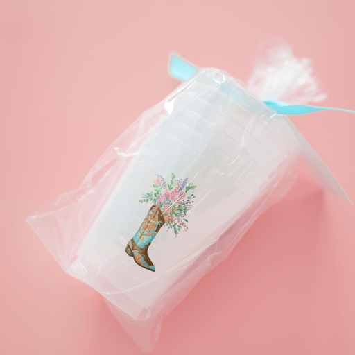 Blue Boot With Flowers Frosted Cups