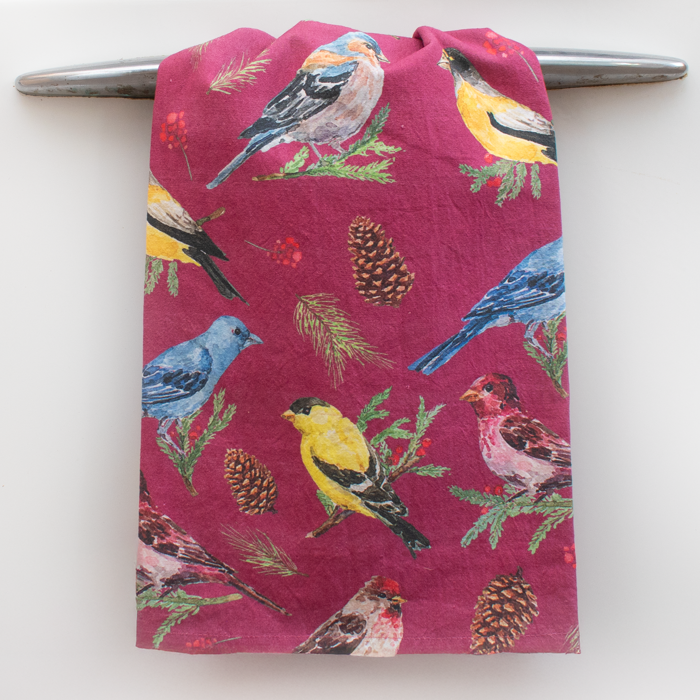 Holiday Finches Tea Towel