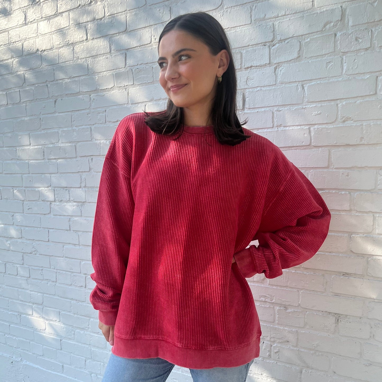 Red Oversized Corded Crew