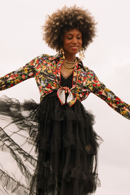 Floral Black Button Up