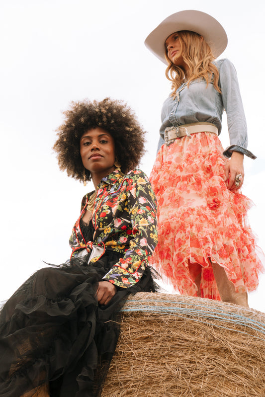Floral Black Button Up