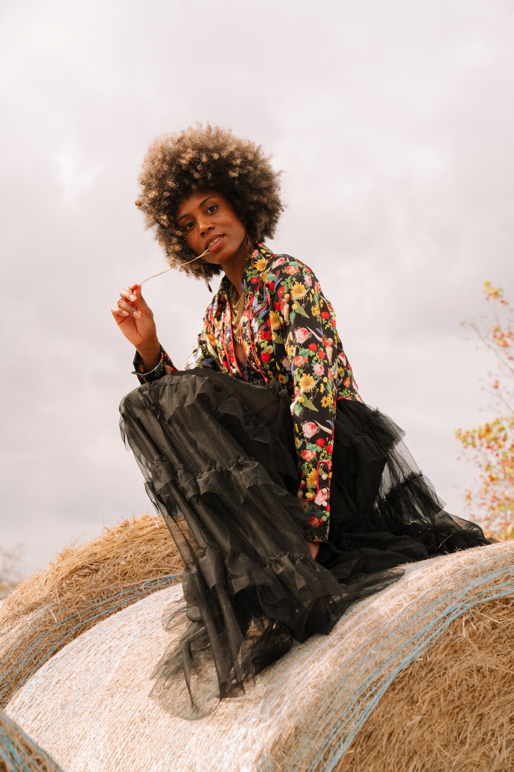 Floral Black Button Up