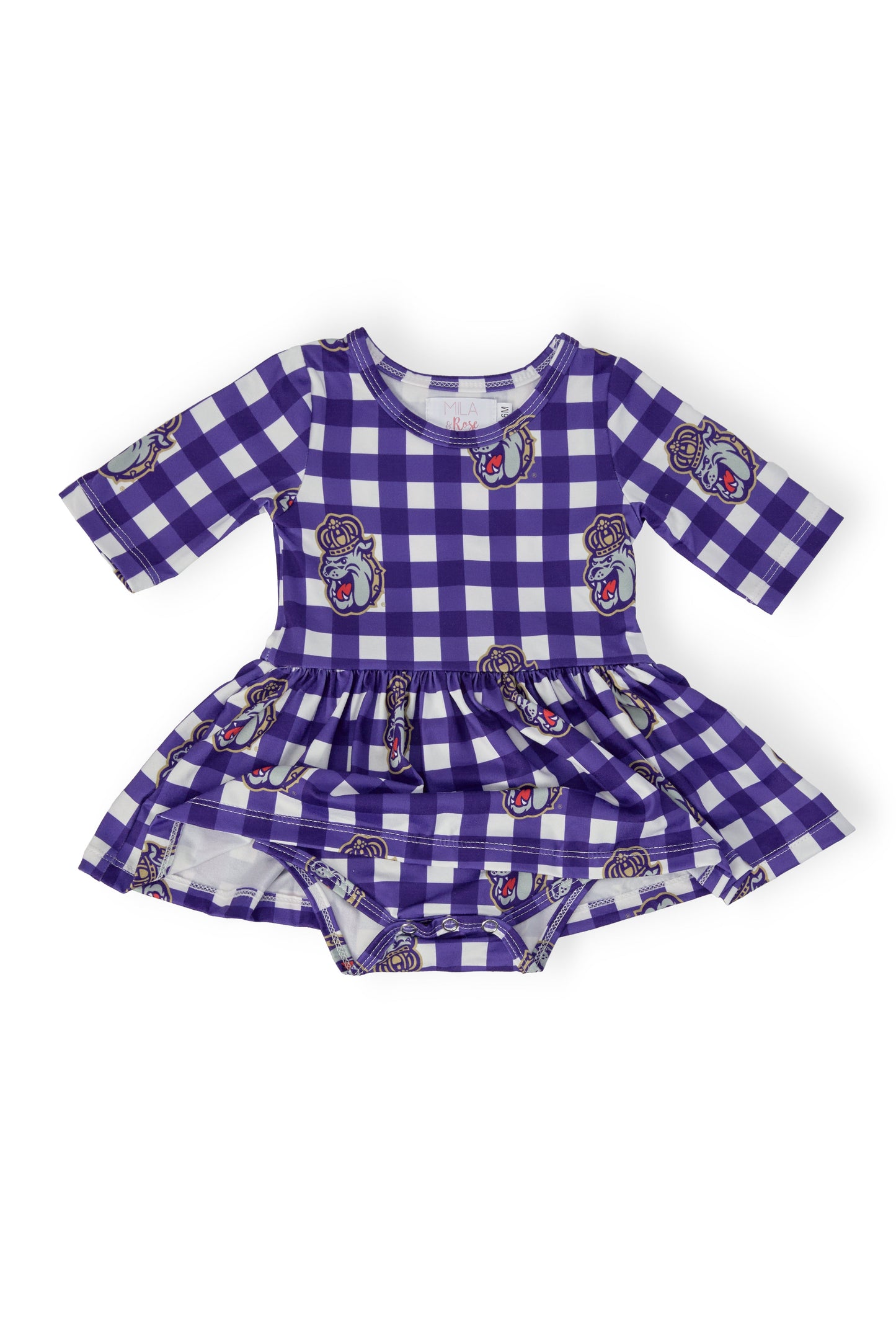 JMU Plaid Duke Dog 3/4 Sleeve Twirl Bodysuit