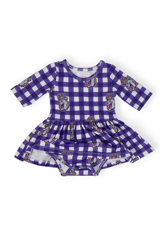 JMU Plaid Duke Dog 3/4 Sleeve Twirl Bodysuit