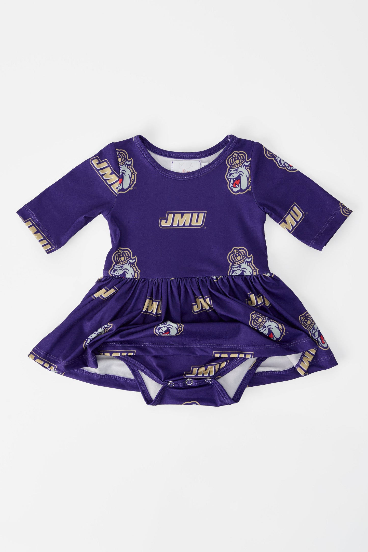 JMU Purple Duke Dog 3/4 Sleeve Twirl Bodysuit
