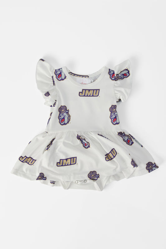 JMU White Duke Dog Flutter Twirl Bodysuit