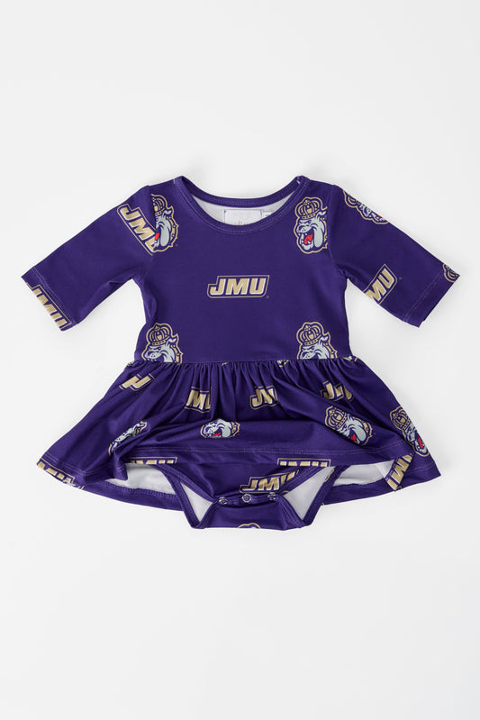 JMU Purple Duke Dog 3/4 Sleeve Twirl Bodysuit