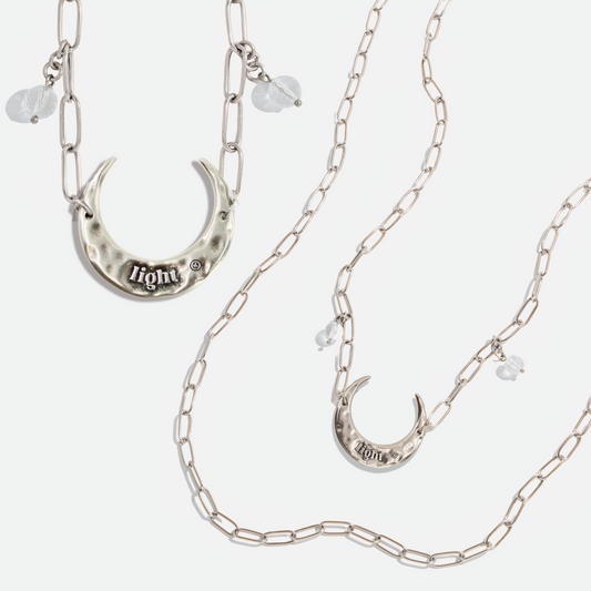 Light Crescent Moon Long Chain Necklace