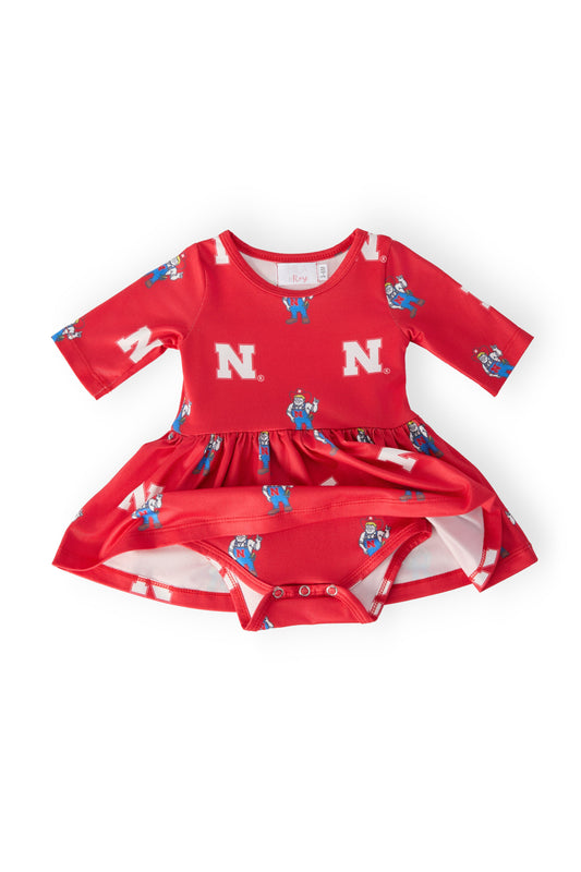 Nebraska Red Herbie Husker 3/4 Sleeve Twirl Bodysuit
