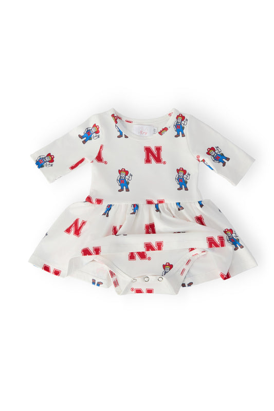 Nebraska White Herbie Husker 3/4 Sleeve Twirl Bodysuit