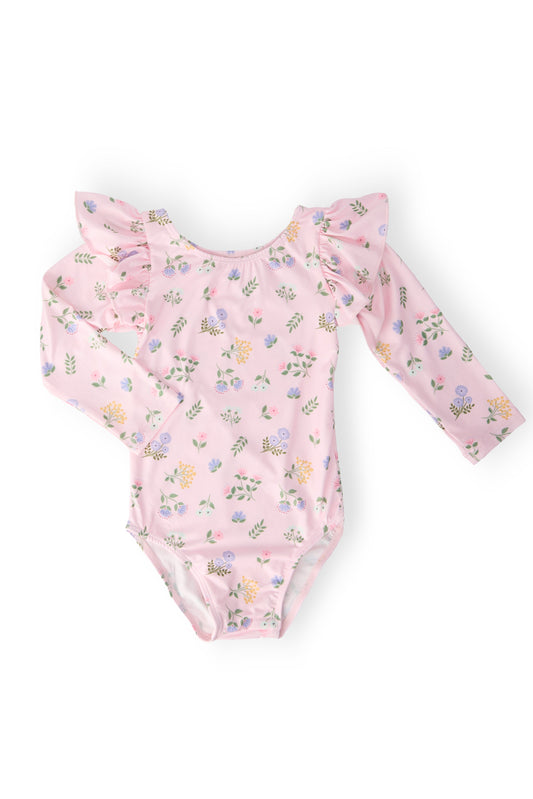 Pastel Petals L/S Flutter Sleeve Leotard