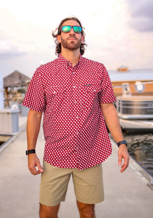 The Houston Texas Print Pearl Snap Fishing Shirt