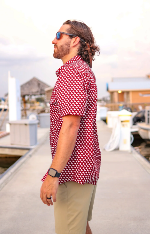 “The Houston” Texas Print Pearl Snap Shirt - Red