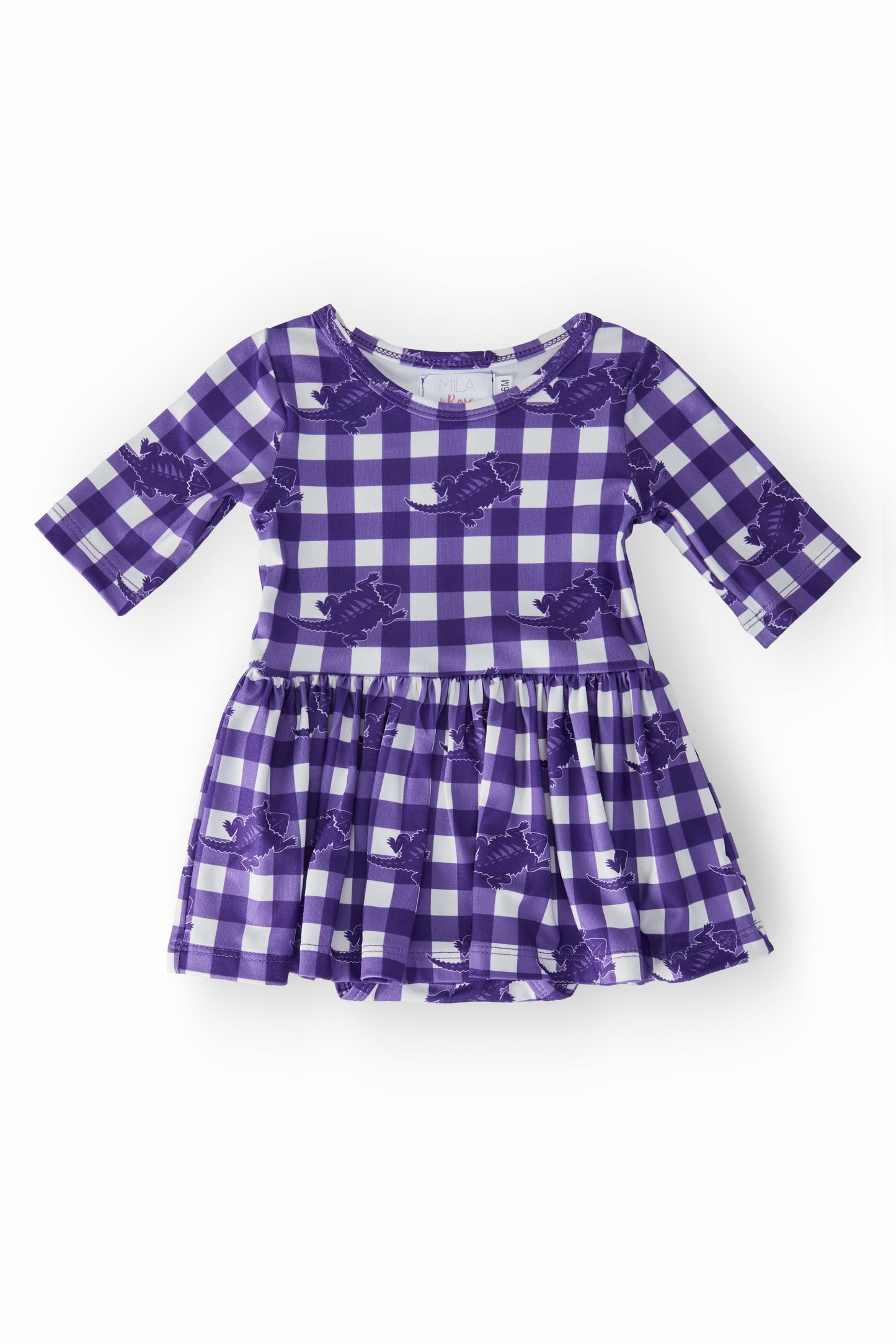 TCU Plaid Frog 3/4 Sleeve Twirl Bodysuit