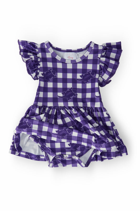 TCU Plaid Frog Flutter Twirl Bodysuit