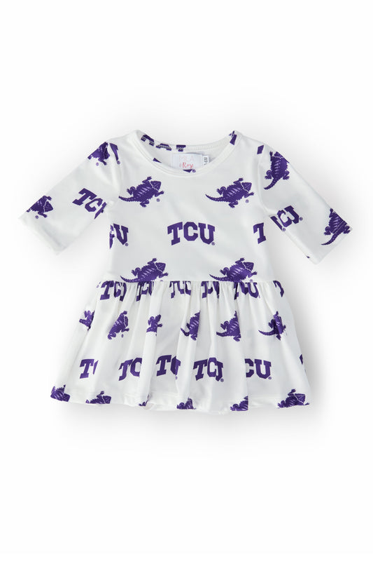 TCU White Frog 3/4 Sleeve Twirl Bodysuit