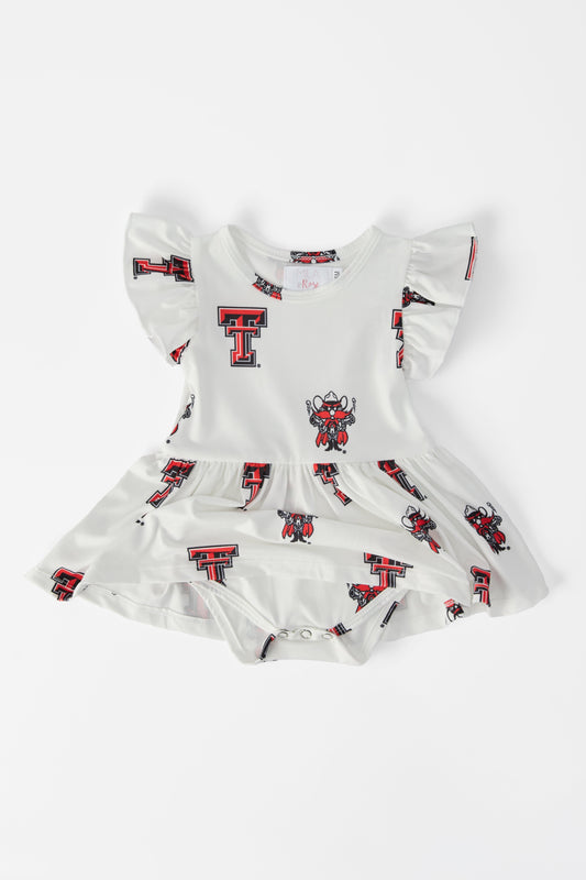 Texas Tech White Raider Red Flutter Twirl Bodysuit