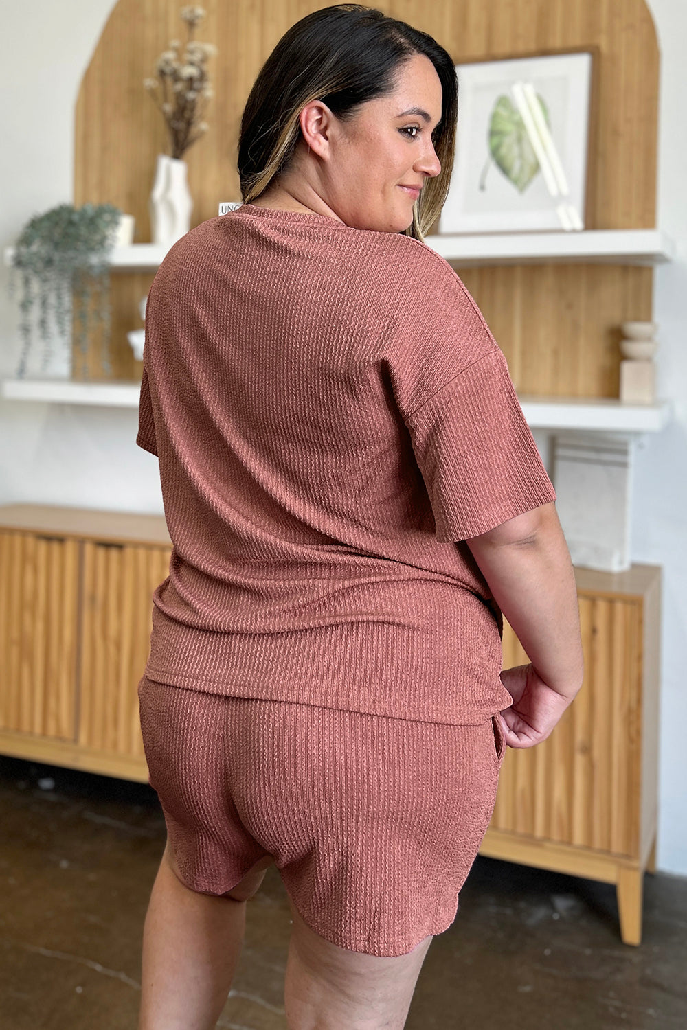 Double Take Full Size Short Sleeve T-Shirt and Shorts Set