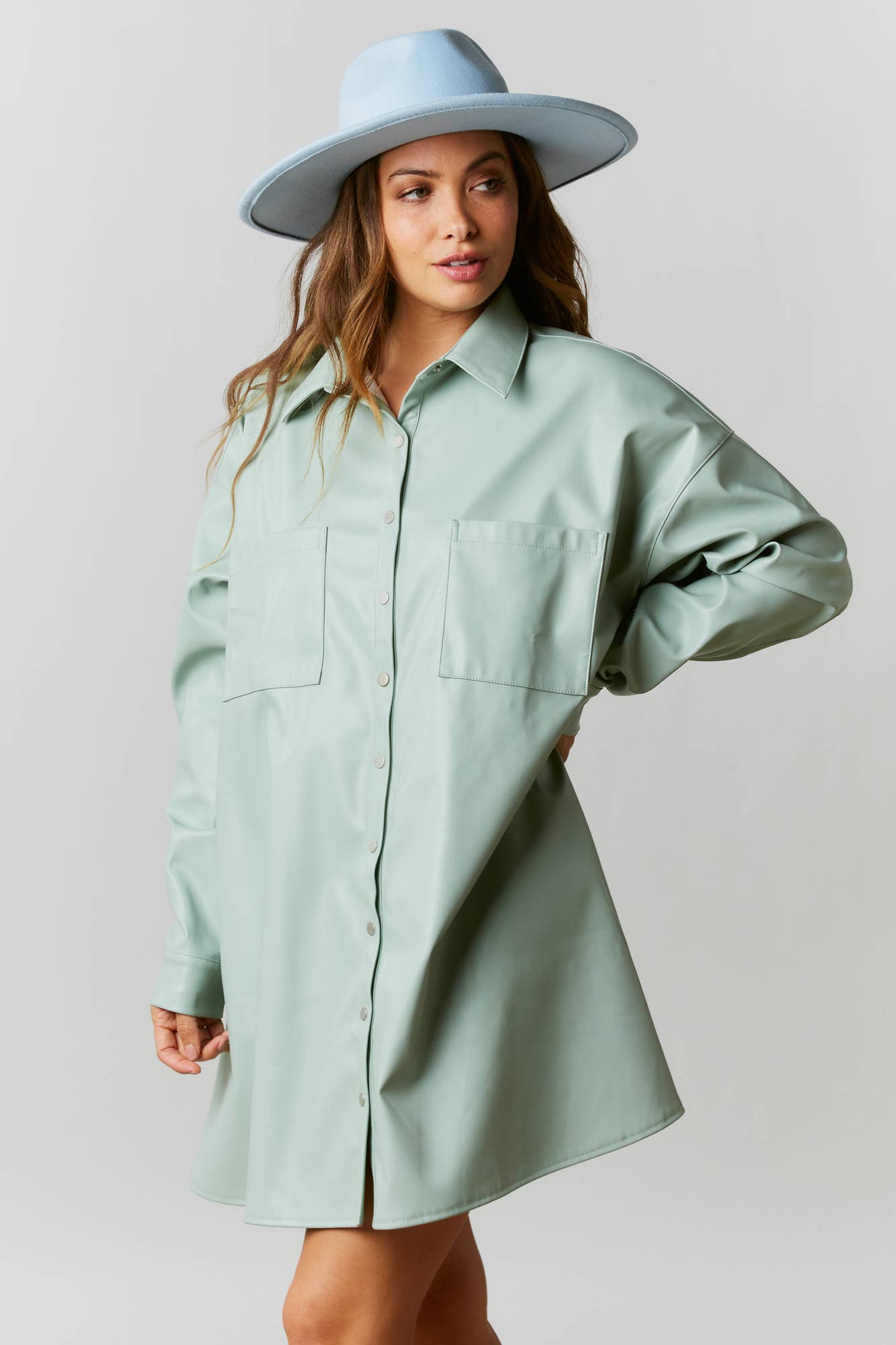 Faux Leather Button Down Dress