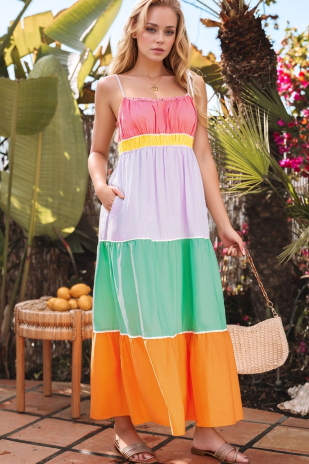 maxi dress colour block Sunset Rays Color block Maxi Dress, Pastel Multi