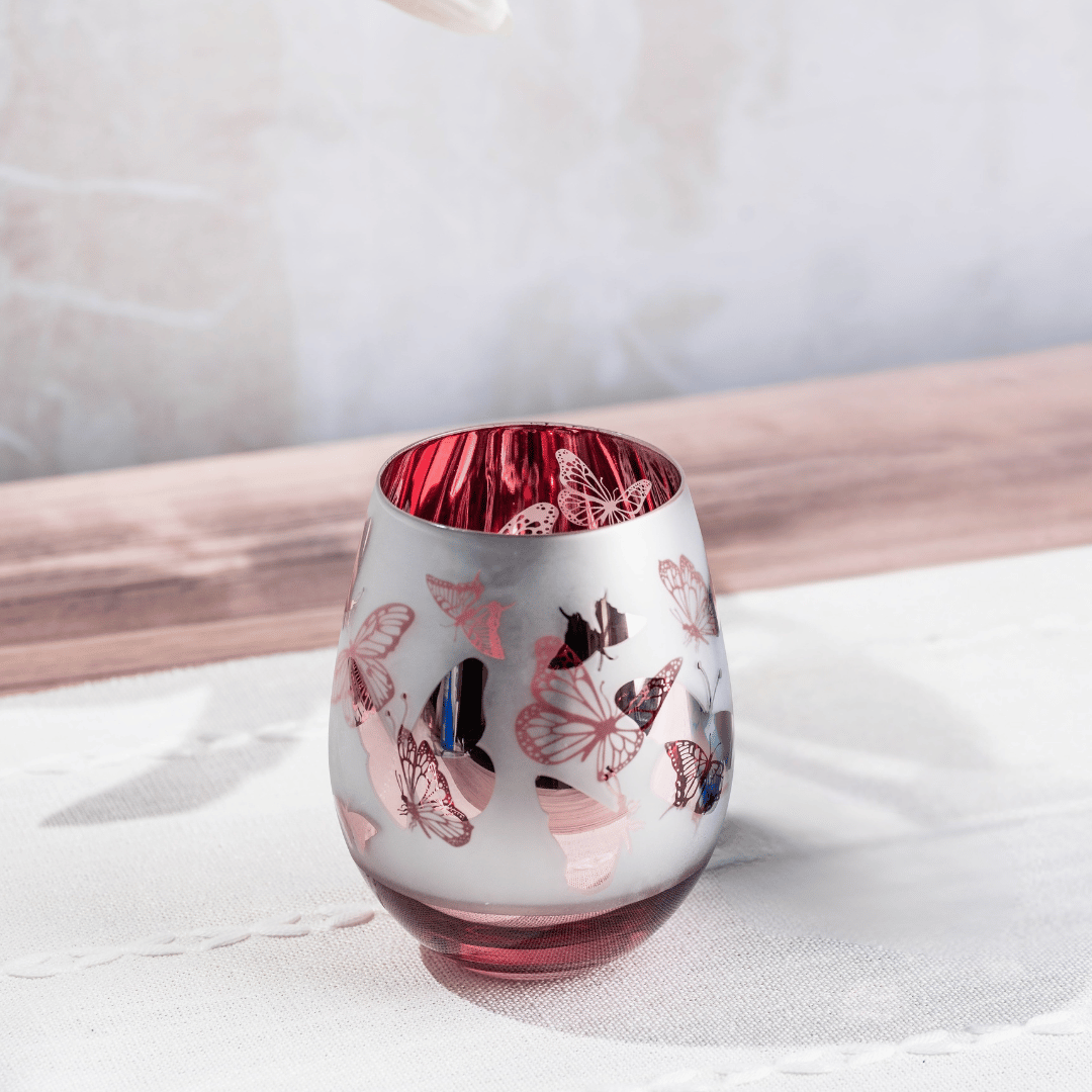 Pink Butterfly Stemless Glasses