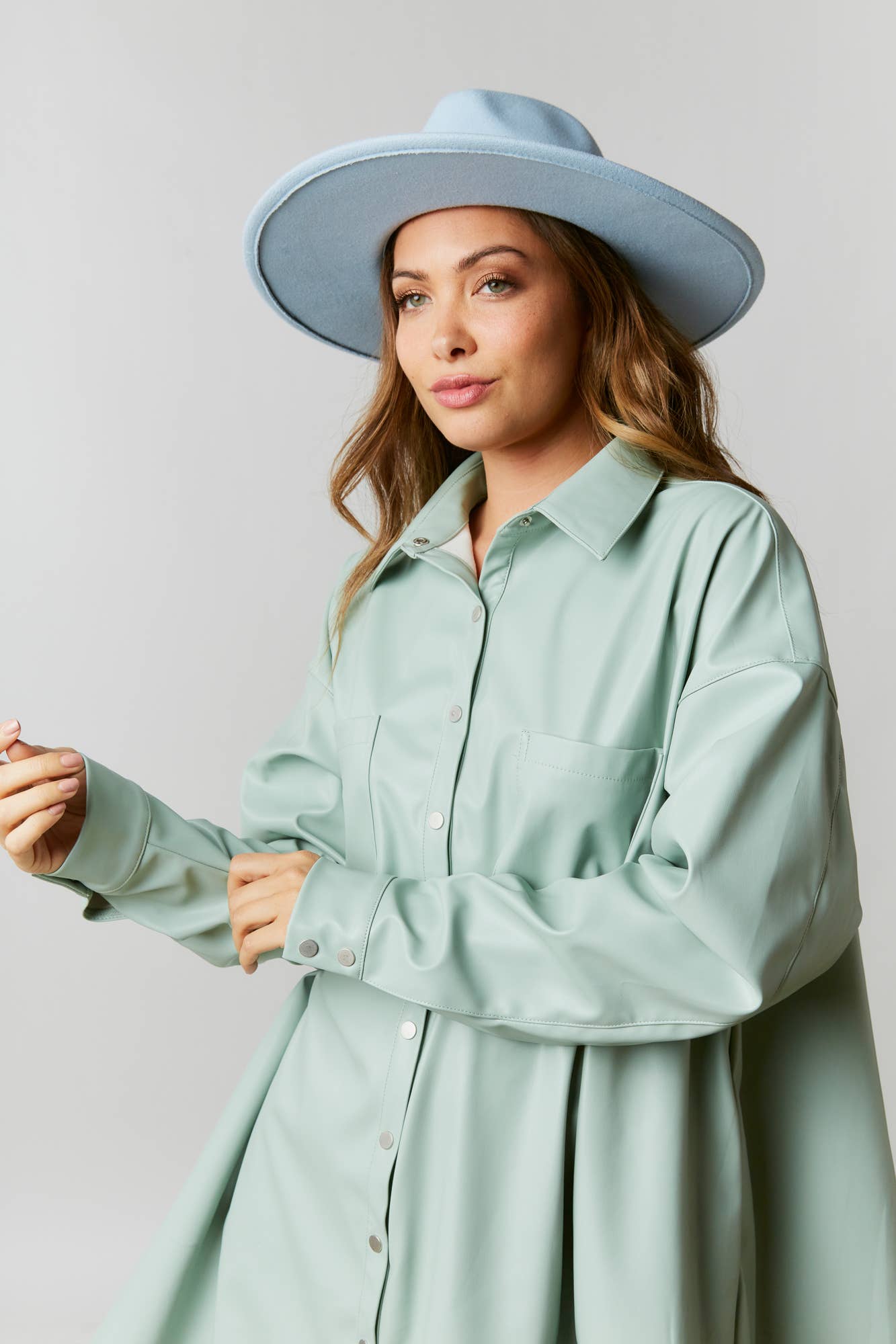 Faux Leather Button Down Dress