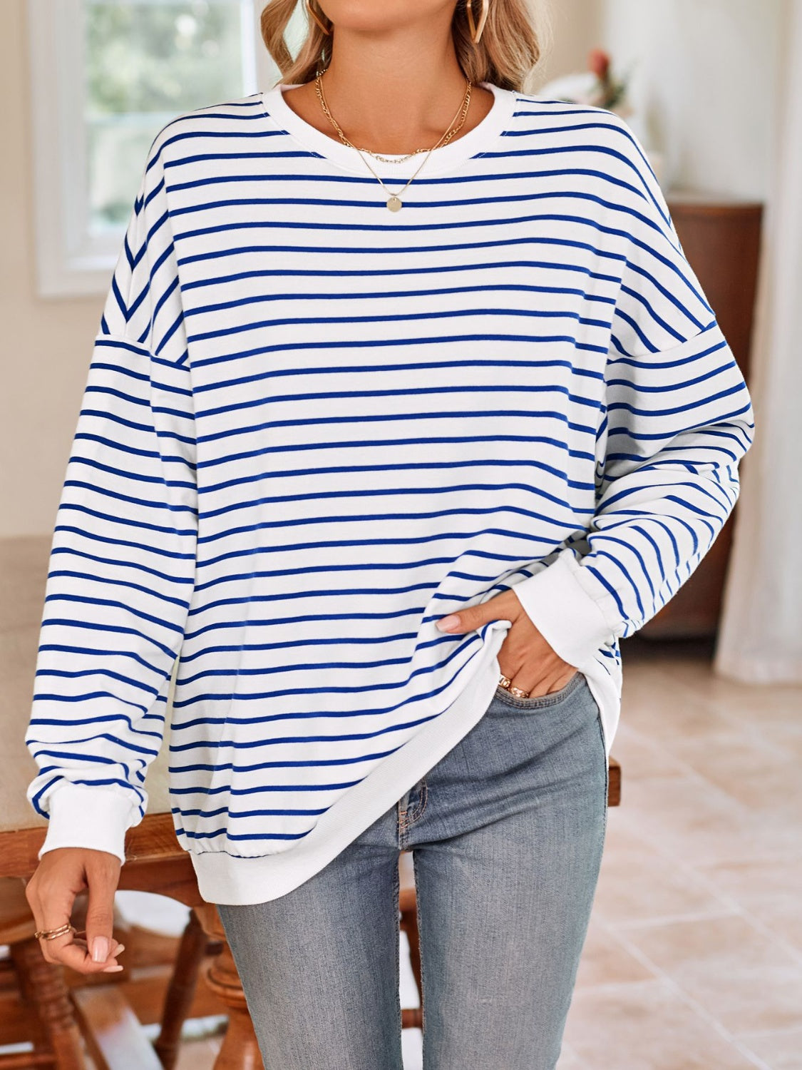 Simplee Striped Long Sleeve Sweatshirt