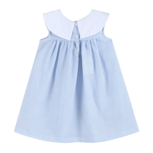Blue Bunnies Seersucker Yoke Dress