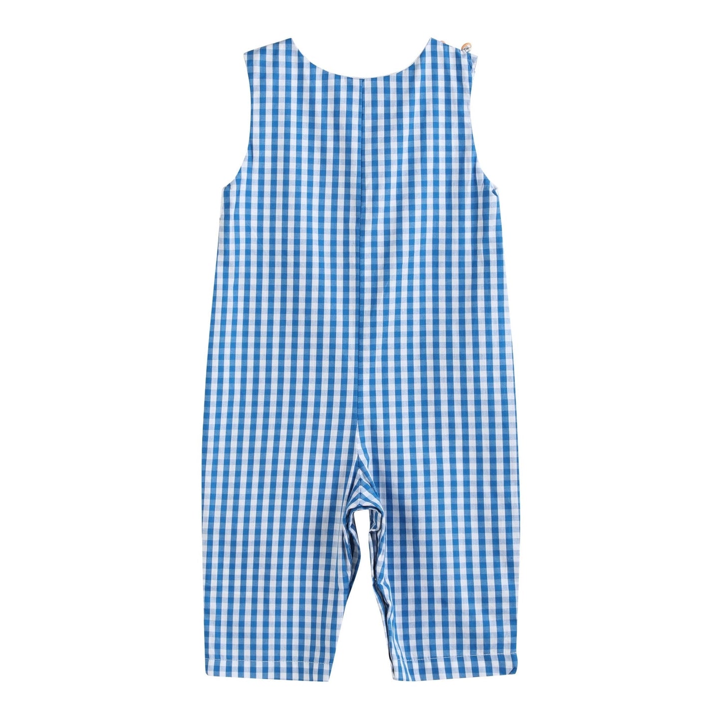 Blue Gingham Pumpkin Train Smocked Overalls