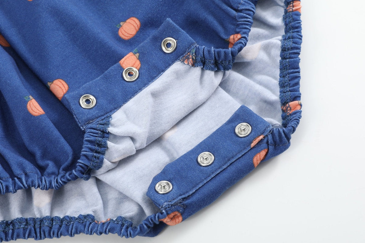 Blue Pumpkin Print Knit Smocked Bubble Romper