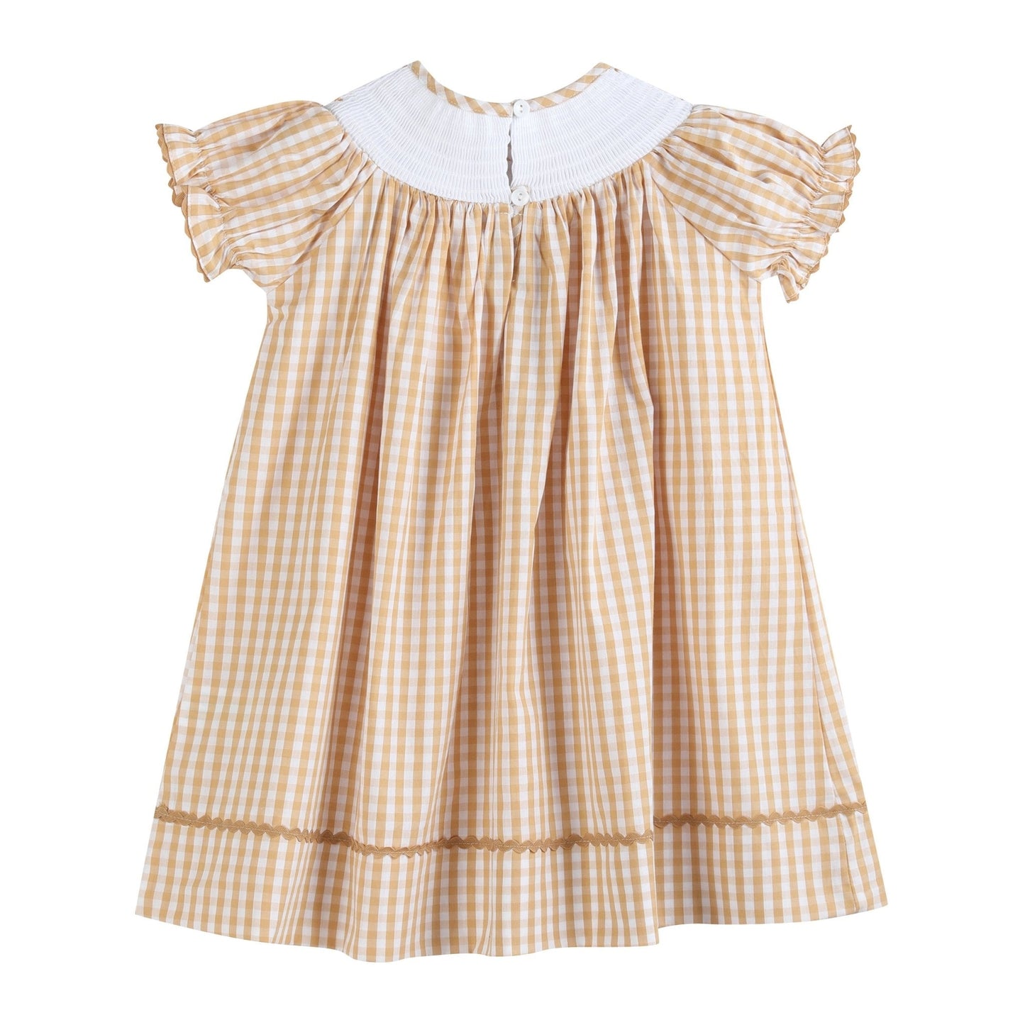 Brown Gingham Football Smocked Bishop Dress