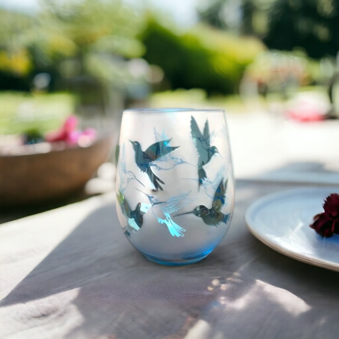 Blue Hummingbird Stemless Glasses